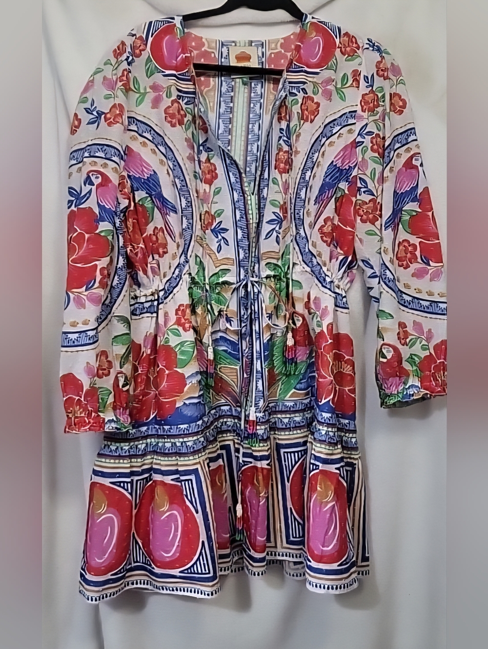 FARM Rio Flowers Beach Mini Dress Size XL with Parrots